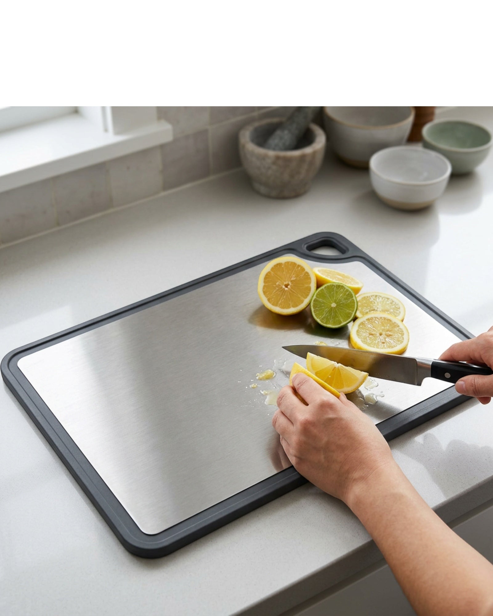 Kvxo Dual-Surface Stainless Steel Cutting Board 39 x 28 cm - Lifestyle view